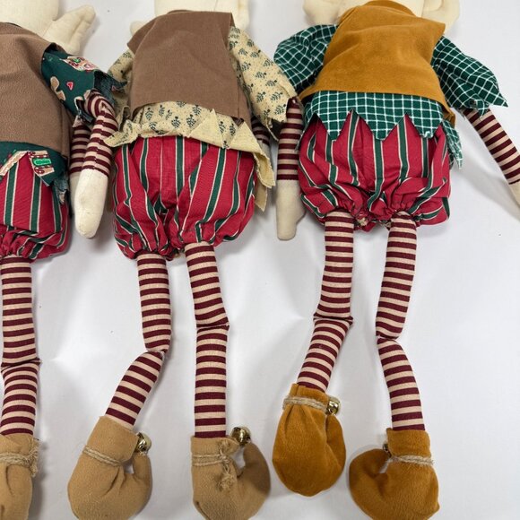 Vintage 3 Handmade Cloth Christmas Elf Dolls Shelf Sitter Rustic Holiday Decor - Picture 8 of 11